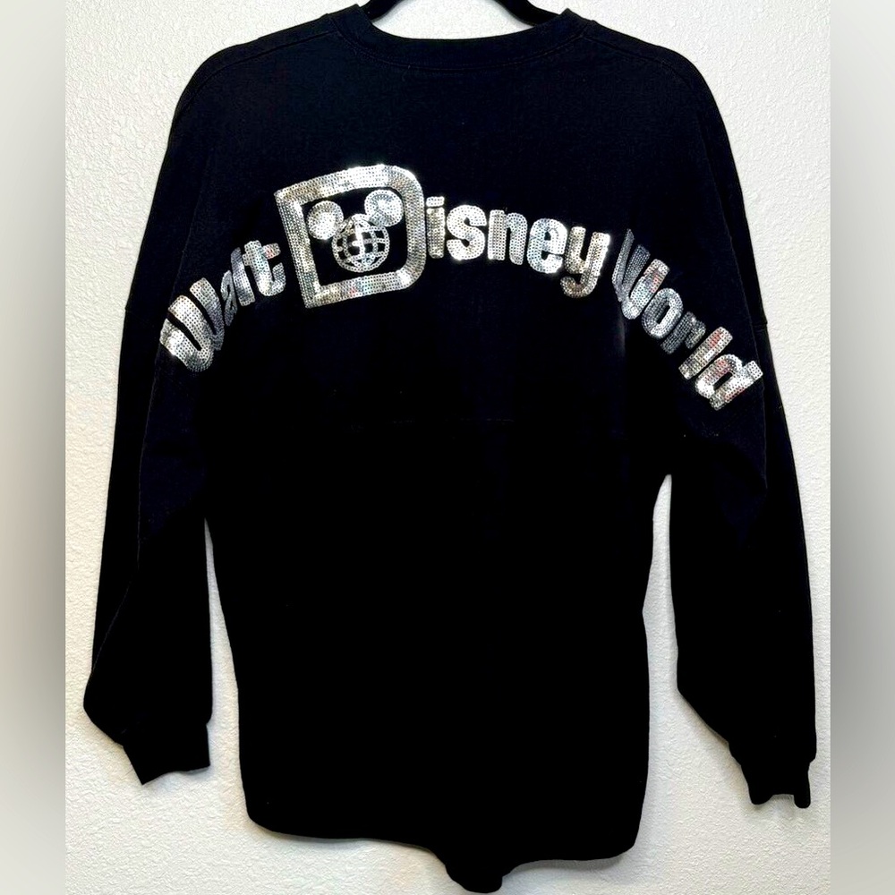 Disney Parks Walt Disney World Black Sequined Spirit Jersey, Adult Large, EUC.